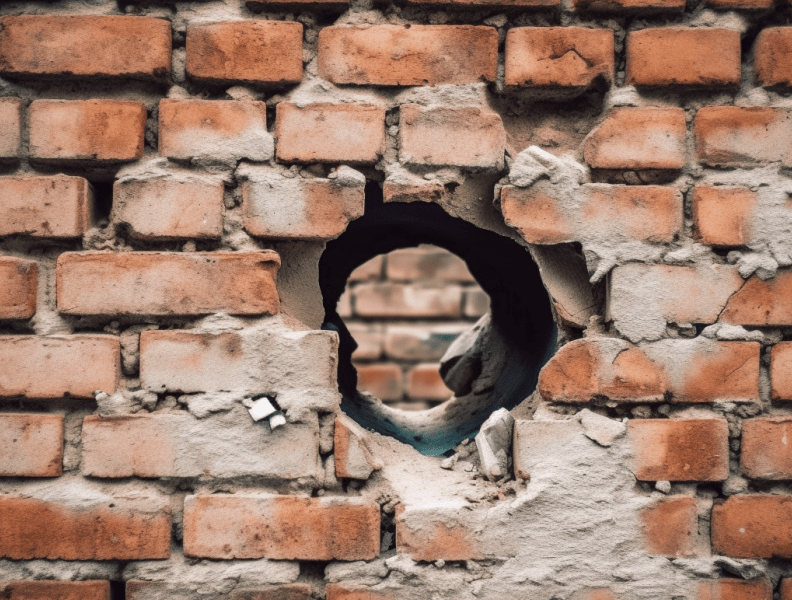 a wall with a hole in it