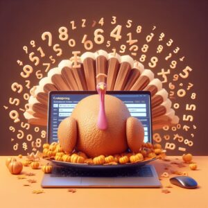 A turkey with a bunch of numbers coming out of it.