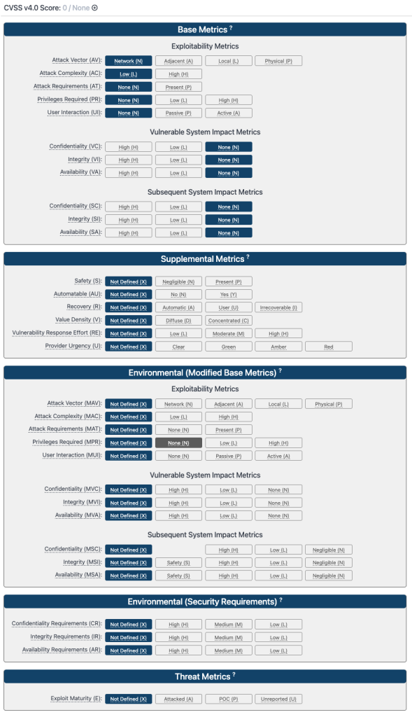 NIST's CVSS 4.0 calculator