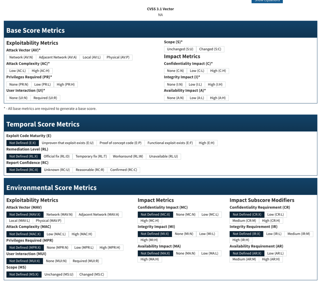 NIST's CVSS 3.1 calculator form